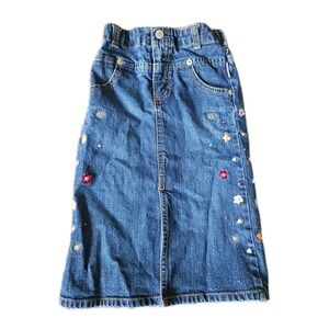 Oshkosh Long Denim Skirt Size 5 Girls Embroidered Flowers